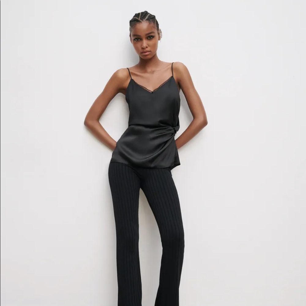 Zara V-neck satin effect camisole with lace detail